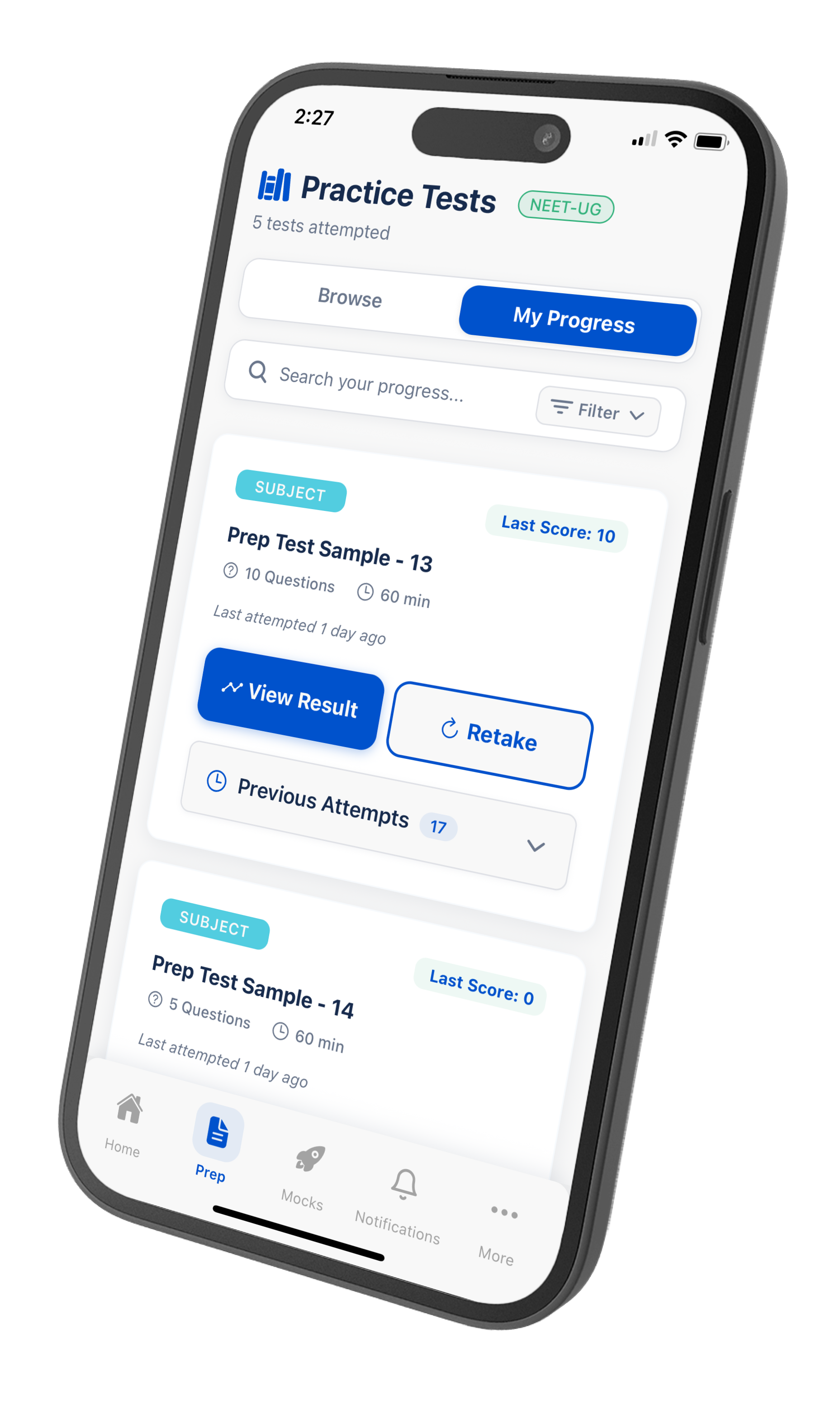 PrepOK App Interface - Test Interface
